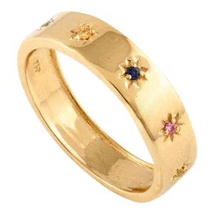 Starburst Multi Sapphire Studded Band Ring in 18k Solid Yellow Gold Size 7