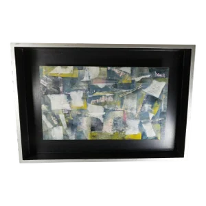 Mid-Century Modern Cubist Geometric Abstract Painting in Shadowbox