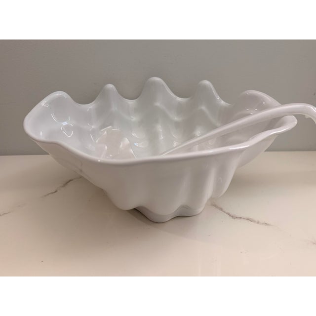 Hollywood Regency Mid Century Italian Porcelain Clamshell Punch Bowl With Ladle. For Sale - Image 4 of 11