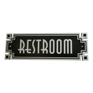 Art Deco Wood Black and Silver Restroom Sign For Sale