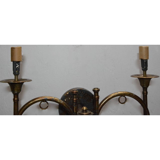Gilt Finish Hunting Horn Electrified Wall Sconce For Sale - Image 4 of 11