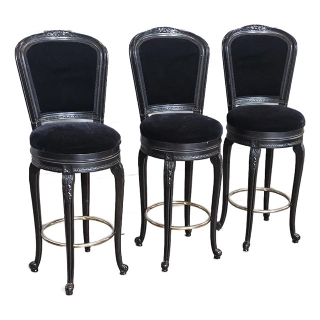 Set of 3 Casa Stradivari Ebonized Designer Swivel Counter Stools Bar Stools For Sale