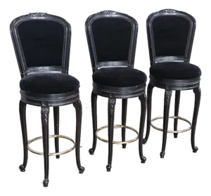 Set of 3 Casa Stradivari Ebonized Designer Swivel Counter Stools Bar Stools