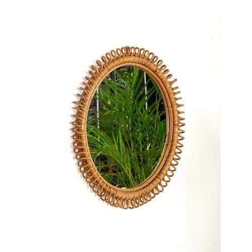 Franco Albini Large Vintage Round Mirror in Rattan and Wicker by Franco Albini, 1960s For Sale - Image 4 of 13