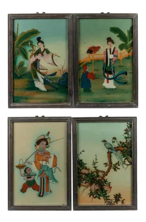 Set of Four Japanese Reverse Paintings