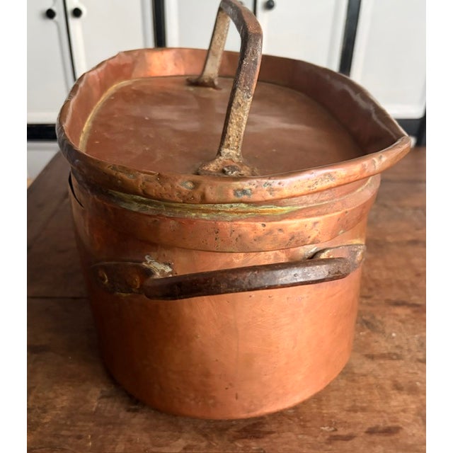 Copper Antique Copper Daubiere or Brasiere Pot With Dovetailed Bottom and Hand Forged Handles and Top For Sale - Image 8 of 12
