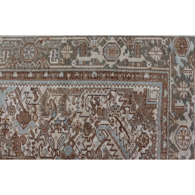 Vintage Hand-Knotted Heriz Rug With Sub-Geometric Design in Natural Tones 8'1 X 11'11 For Sale - Image 9 of 16
