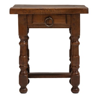 1970s French Chestnut Brown Oak Side Table with Single Drawer For Sale
