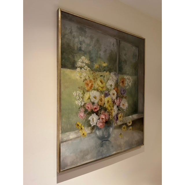Large 49" Mid-Century Modern Floral Still Life Oil Painting by Ilona Wellman For Sale In Los Angeles - Image 6 of 12