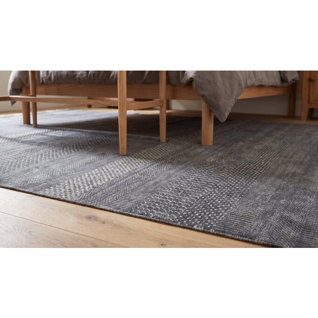 8x10 Gray Hand-Knotted Wool Viscose Striated Texture Solid Open Field Carpet Rug For Sale - Image 9 of 13