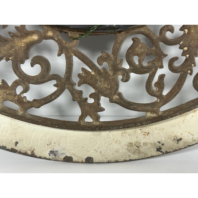 Gray Folk Art Architectural Painting Framed in Antique Stove Pipe Collar For Sale - Image 8 of 10