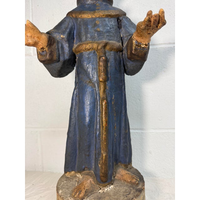 17th Century Large 1600's Antique Hand Carved Polychromed Santos St. Francis Sculpture Statue For Sale - Image 5 of 16