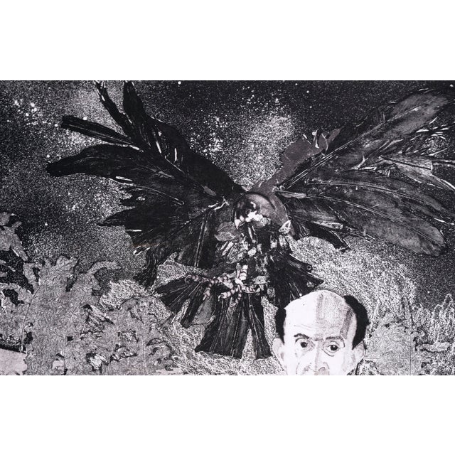 Crow and Man - Abstracted Etching in Ink on Paper by Claudette McElroy For Sale - Image 9 of 11