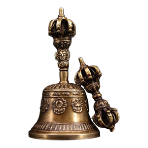 Late 19th Century Brass Vajra and Bell Set, Tibetan Ritual Objects, 708g