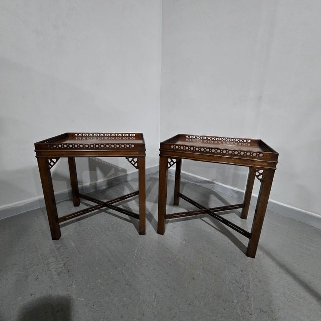 Chippendale Mahogany Side Lamp Tables, 1910, Set of 2 For Sale - Image 3 of 11