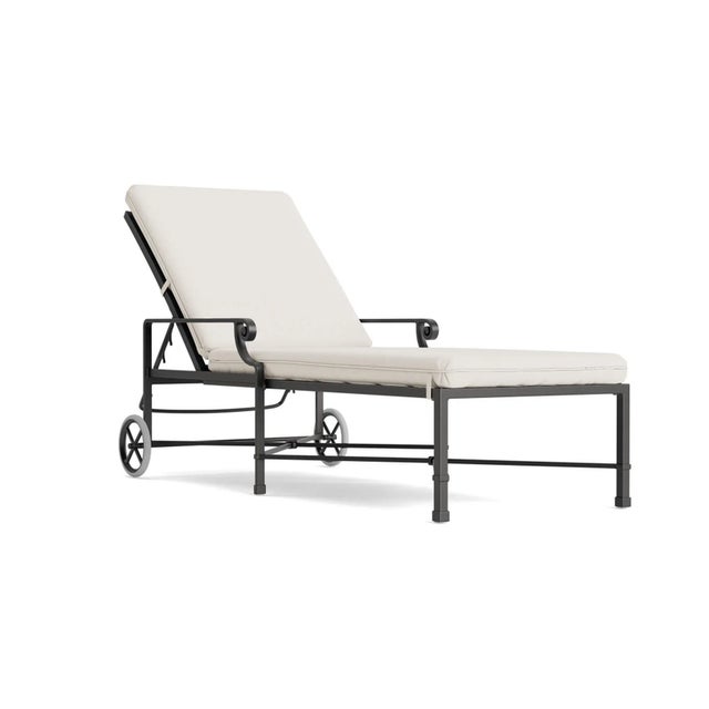 Brown Jordan Venetian Adjustable Chaise With Wheels, Textured Pewter frame with Fusion Natural fabric For Sale - Image 12 of 12
