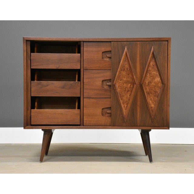 Mid-Century Modern 1960s Refinished Walnut and Burl Dresser Chest by Young For Sale - Image 3 of 13