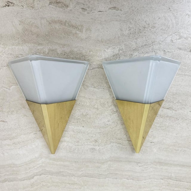 White Brass and Glass Wall Sconces from Glashütte Limburg, 1970s, Set of 2 For Sale - Image 8 of 18