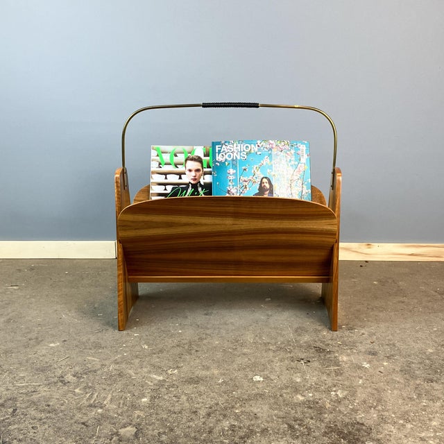 Newspaper Rack in Walnut with Brass, 1960s For Sale - Image 3 of 9