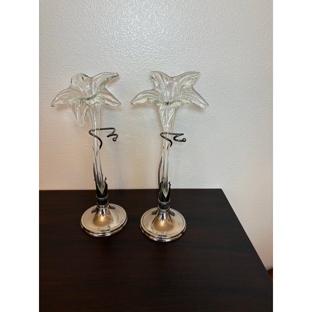 Murano Vintage Murano Style Lily Vases - A Pair For Sale - Image 4 of 4