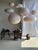 Japanese-Style Round Pink Rattan and Natural Linen Pendant Light For Sale - Image 5 of 18