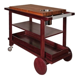 Contemporary Custom Made Bar Cart With Leather Handles For Sale