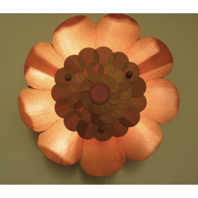 Large Swedish Pine Wall Flower Lamp, 1960s For Sale - Image 4 of 6