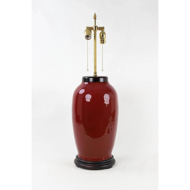 Ceramic 19th Century Chinese Qing Double Bulb Pull Switch Oxblood Glaze Lamp For Sale - Image 7 of 7