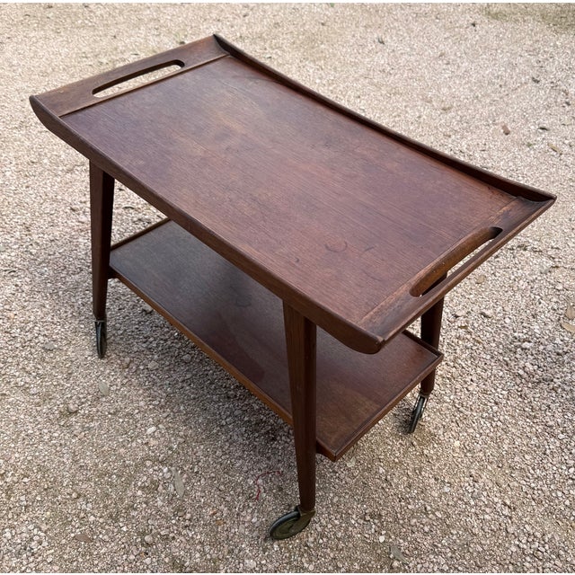 French Mid- Century Walnut Tea Cart For Sale - Image 3 of 3