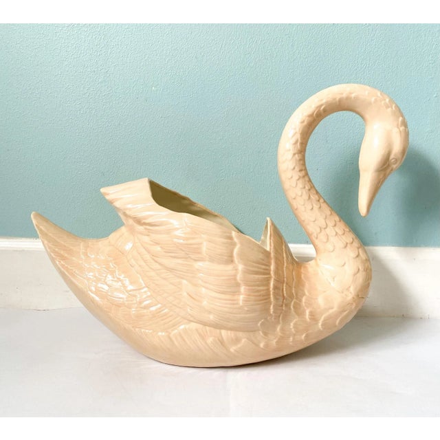Ceramic Large Vintage Peach Colored Ceramic Swan Planter For Sale - Image 7 of 12
