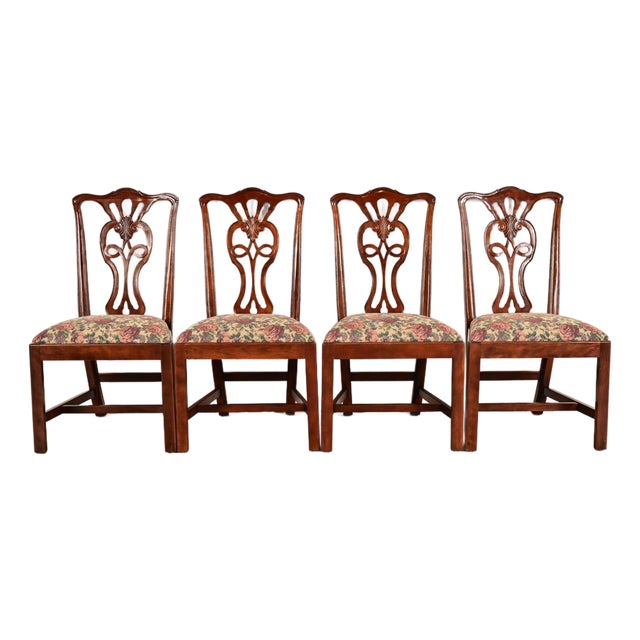 Henredon Georgian Carved Mahogany Dining Chairs, Set of Four For Sale