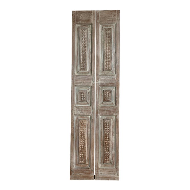 Antique Hand-Carved French Double Doors | Rustic Wood Hinged or Sliding Barn Doors 80x24 For Sale
