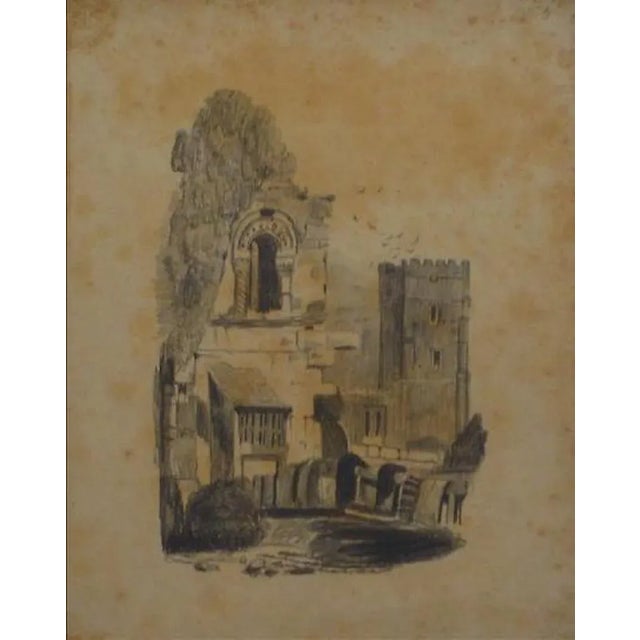English British Castle Scene Early-Mid 1800s Graphite For Sale - Image 3 of 3
