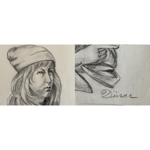 Mid 20th Century Mid 20th Century Old Master Artwork Drawings: Fouquet, Dürer, Titian (Set of 5) - Unknown Artist For Sale - Image 5 of 8
