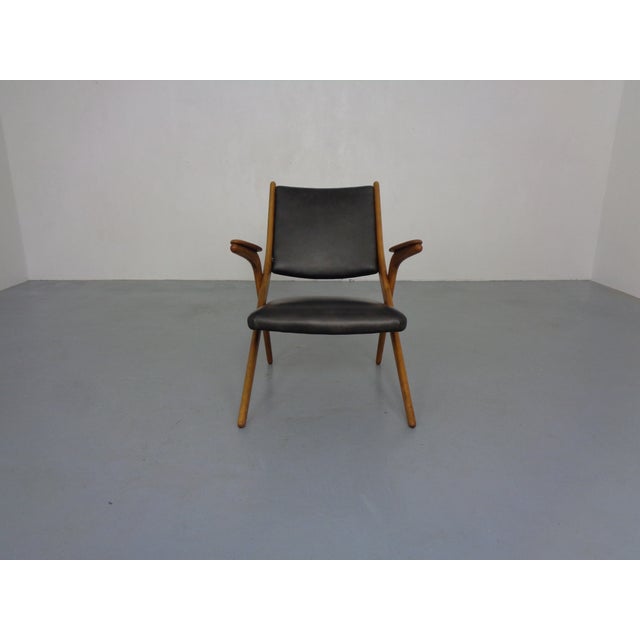 Boomerang Chair in Beech & Leather by Louis Van Teeffelen for Wébé Furniture, Netherlands, 1960s For Sale - Image 6 of 18