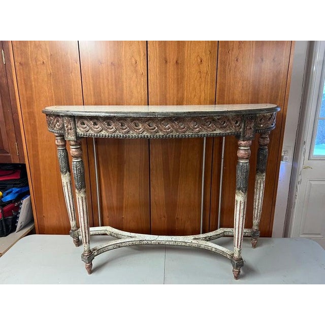 Louis XVI Style Carved Wooden Demilune Console Table For Sale - Image 10 of 17