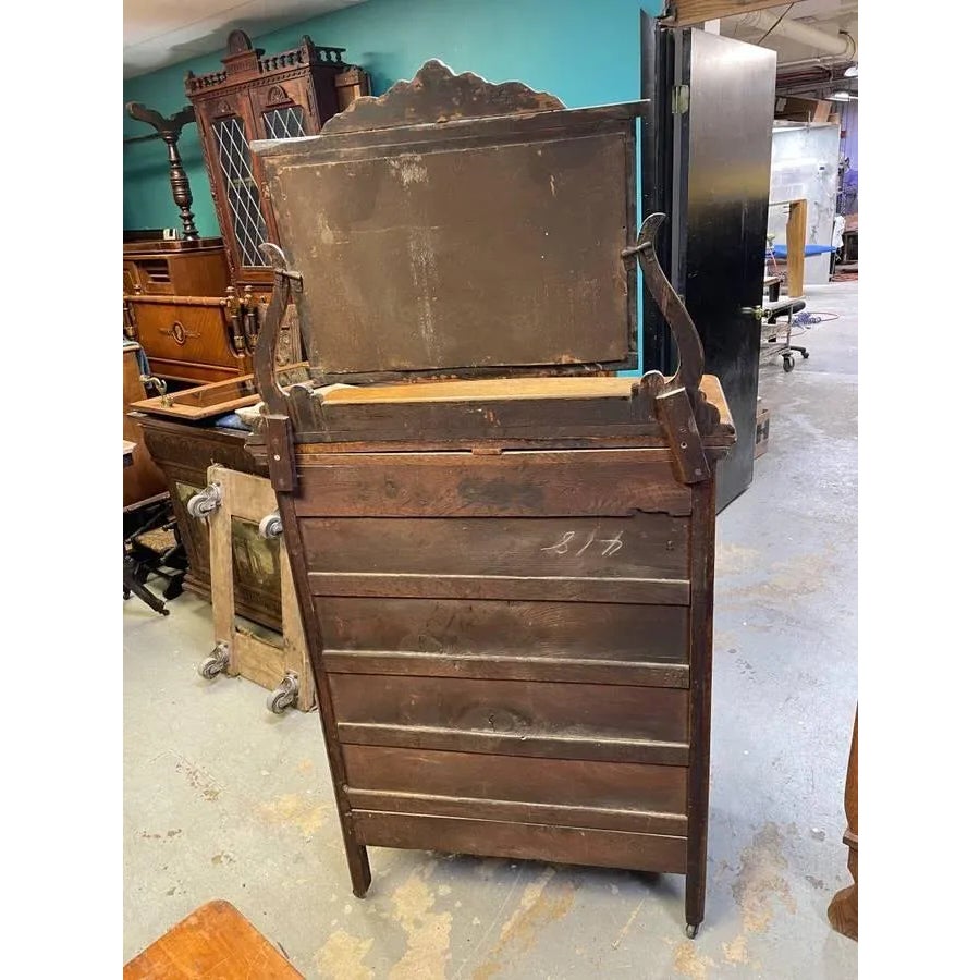 Early 1900's Hand Carved Antique Tiger Oak Mirrored Dresser, Five Drawers,  Original | Chairish, image size:900x900
