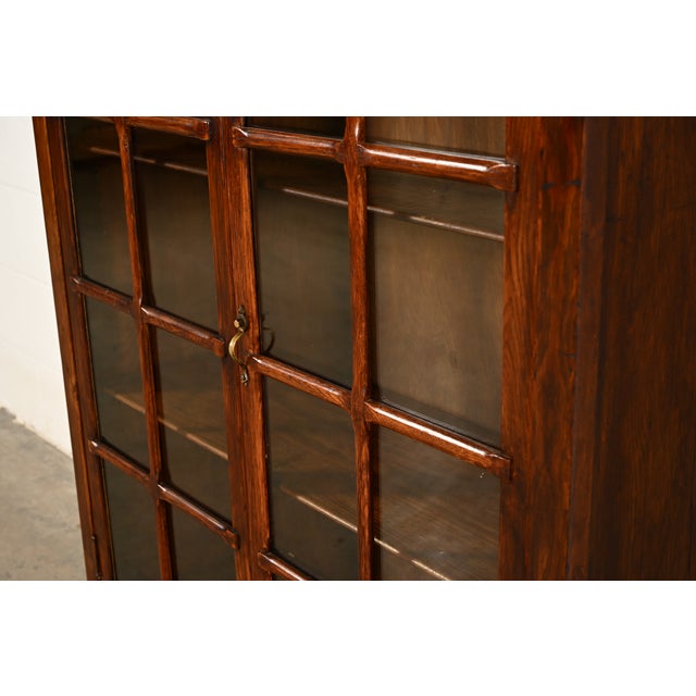 Stickley Brothers Style Antique Mission Oak Arts & Crafts Bookcase Cabinet, Circa 1910 For Sale - Image 9 of 13