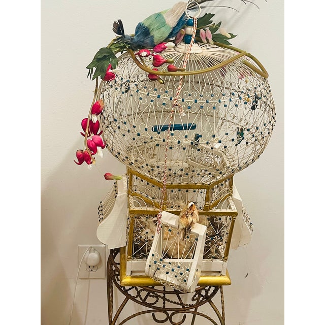 Antique Wired Bird Cage on Stand For Sale - Image 4 of 6