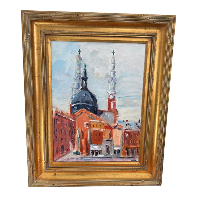 1990s J. Gallagher Mother of God Church, Covington, Kentucky Oil Painting For Sale