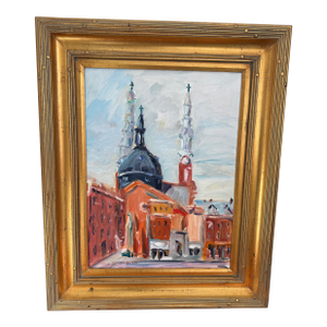 1990s J. Gallagher Mother of God Church, Covington, Kentucky Oil Painting