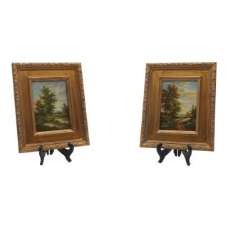 1980s Pair of Oil on Board Woodland Landscape Paintings - Signed For Sale