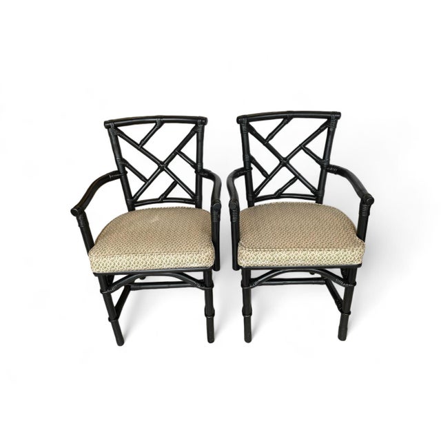 Late 20th Century Pair of Late 20th Century Ficks Reed Style Chinese Chippendale Rattan Chairs For Sale - Image 5 of 11