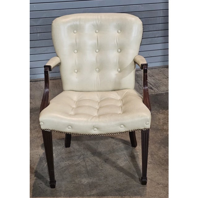 Late 20th Century Late 20th Century Pair of Hickory Chair Mahogany Open-Arm Tufted Leather Armchairs For Sale - Image 5 of 8