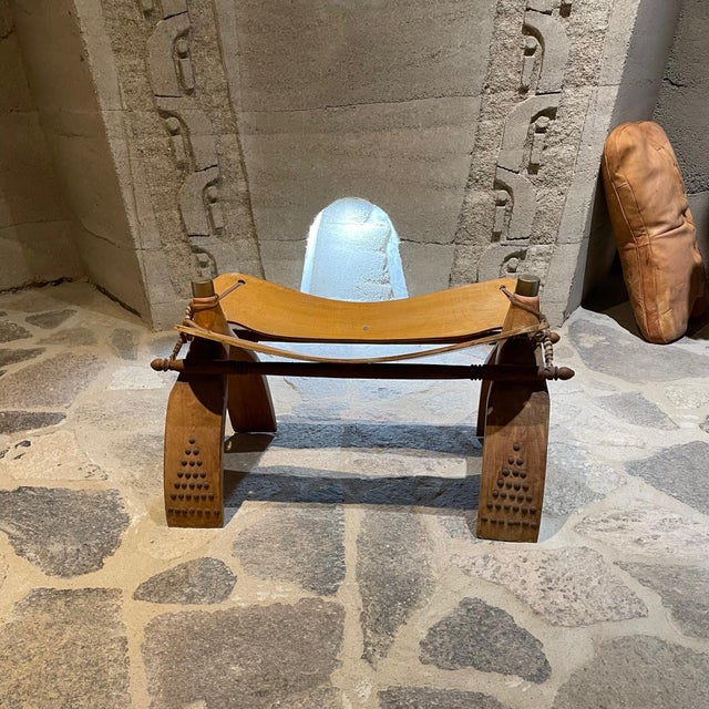Camel 1960s Egypt Bohemian Distressed Saddle Leather Camel Foot Stool For Sale - Image 8 of 12