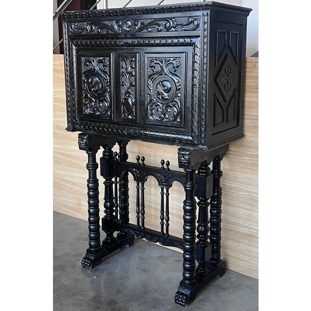 20th Century Spanish Baroque Style Cabinet on Stand, Bargueno or Varqueno For Sale - Image 18 of 18