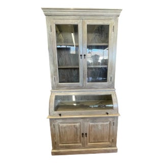 Coastal Cottage Curved Glass Kitchen Cupboard For Sale