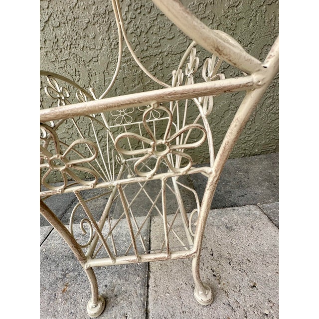 Metal Vintage 20th Century Iron Newspaper/Magazine Rack/Basket With Handle For Sale - Image 7 of 12