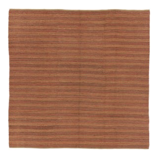Rug & Kilim's Contemporary Square Flat Weave in Brown, Orange and Gold Stripes For Sale