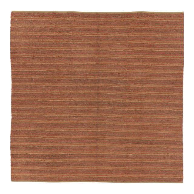 Rug & Kilim's Contemporary Square Flat Weave in Brown, Orange and Gold Stripes For Sale